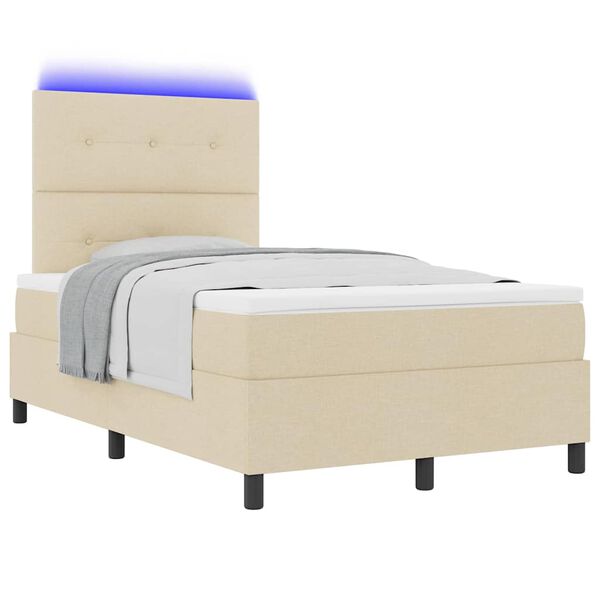 vidaXL Lit &agrave; ressorts avec matelas avec LED Cr&egrave;me 120 x 190 cm tissu