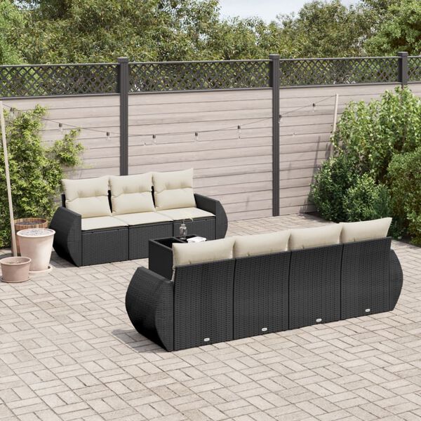 vidaXL Salon de jardin 8 pcs avec coussins noir r&eacute;sine tress&eacute;e