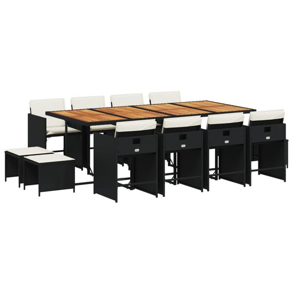 vidaXL Ensemble &agrave; manger de jardin 13 pcs coussins noir r&eacute;sine tress&eacute;e