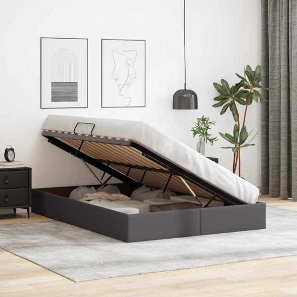 vidaXL Lit de Rangement avec matelas Gris 140 x 190 cm Faux cuir