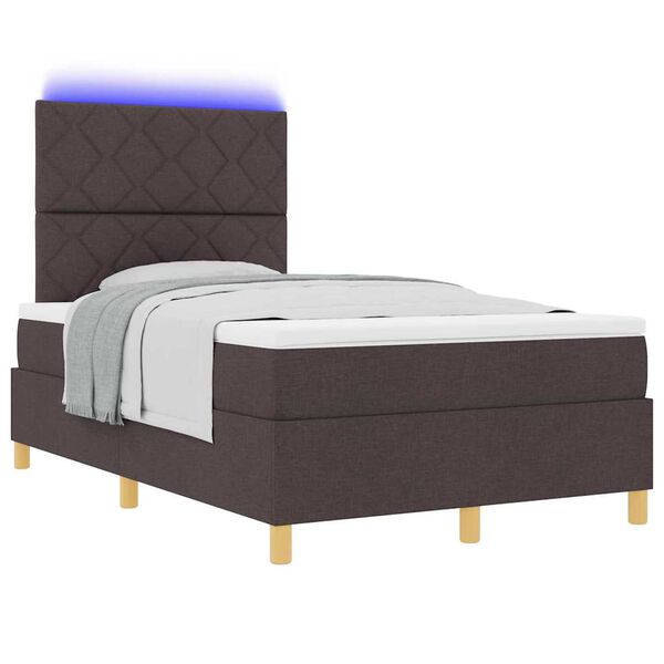vidaXL Lit &agrave; ressort LED avec matelas Marron fonc&eacute; 120 x 200 cm tissu