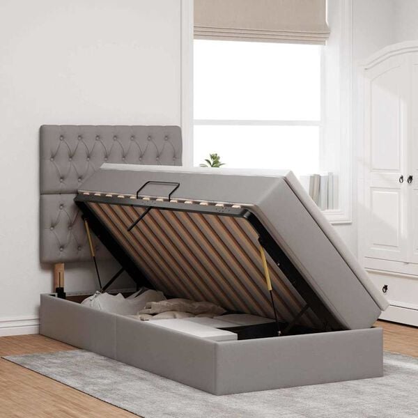 vidaXL Lit avec rangement et matelas Taupe 90 x 200 cm Polyester