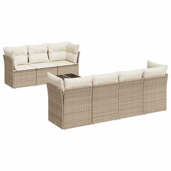 vidaXL Salon de jardin avec coussins 8 pcs beige résine tressée