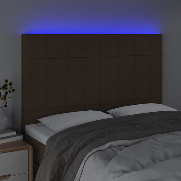 vidaXL T&ecirc;te de lit &agrave; LED Marron fonc&eacute; 144x5x118/128 cm Tissu