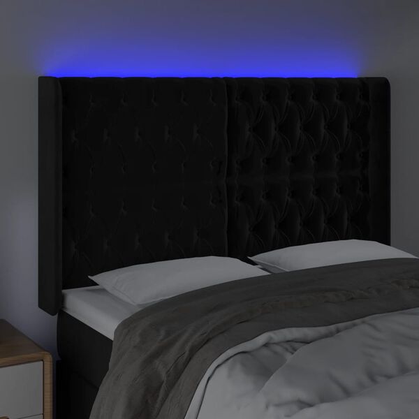vidaXL T&ecirc;te de lit &agrave; LED Noir 163x16x118/128 cm Velours