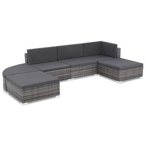vidaXL Salon de jardin 6 pi&egrave;ces avec coussins en r&eacute;sine tress&eacute;e grise