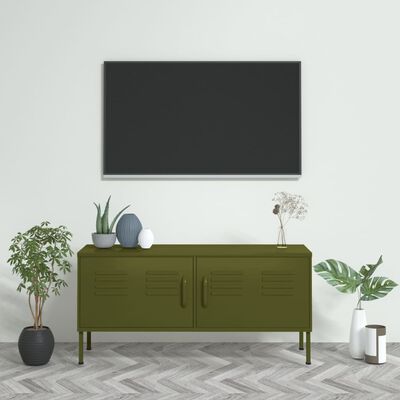 vidaXL Meuble TV Vert olive 105x35x50 cm Acier