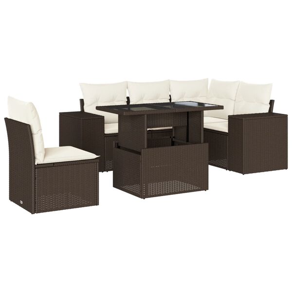 vidaXL Salon de jardin avec coussins 6 pcs marron r&eacute;sine tress&eacute;e