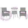 vidaXL Ensemble &agrave; manger de jardin et coussins 3 pcs noir rotin verre