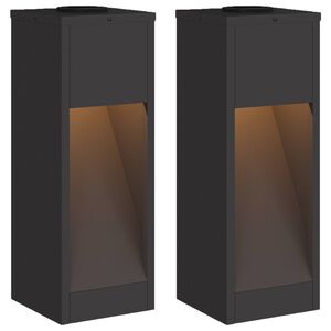 vidaXL Lumi&egrave;re de Chemin LED Solaire 2 pcs Noir Acier lamin&eacute; &agrave; froid