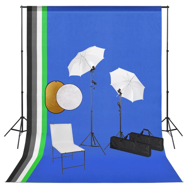 vidaXL Kit de studio photo avec lampes toile de fond et r&eacute;flecteur
