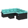 vidaXL Ensemble de canap&eacute; de jardin avec coussin 9 pcs Noir polyrotin