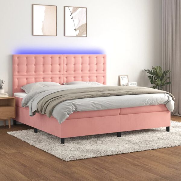 vidaXL Sommier &agrave; lattes de lit matelas et LED Rose 200x200 cm Velours