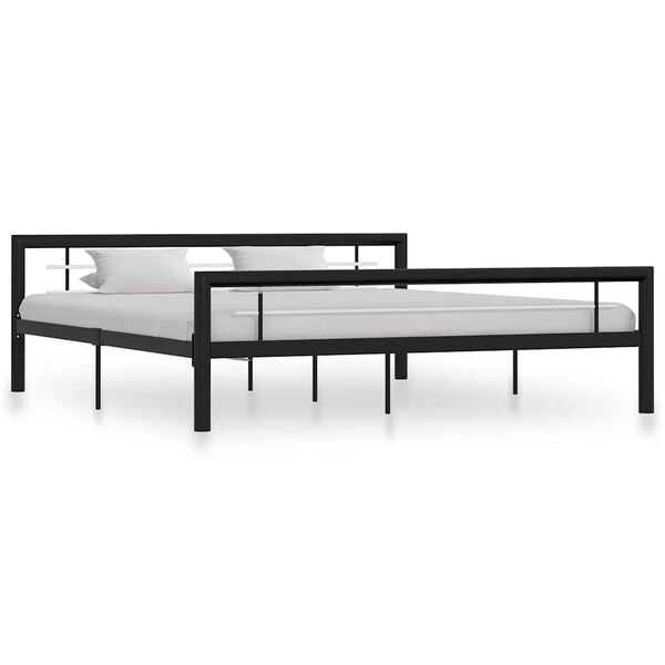 vidaXL Cadre de lit sans matelas noir et blanc m&eacute;tal 180x200 cm