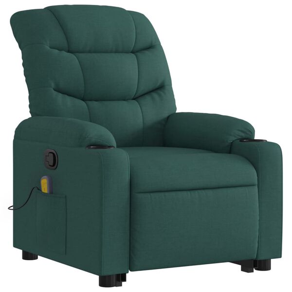 vidaXL Fauteuil inclinable de massage Vert foncé Tissu