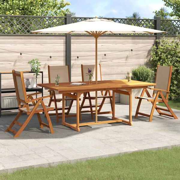 vidaXL Ensemble &agrave; manger de jardin 5pcs bois d'acacia solide textil&egrave;ne