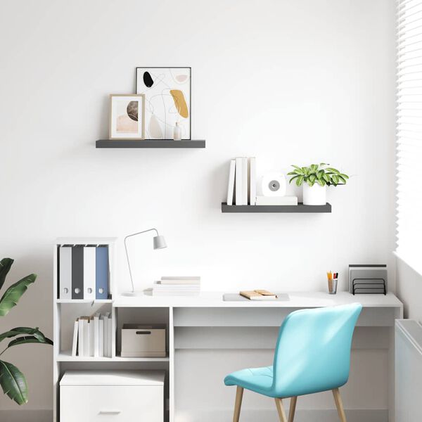 vidaXL &Eacute;tag&egrave;re murale flottante 2 pcs Gris brillant 60x23,5x3,8 cm MDF