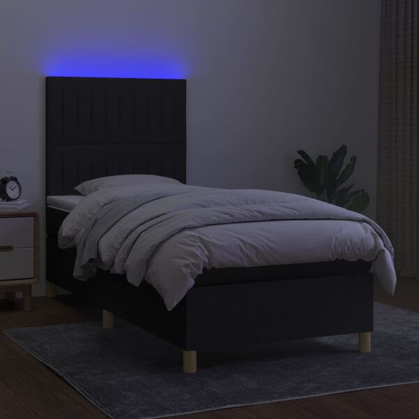vidaXL Sommier &agrave; lattes de lit et matelas et LED Noir 90x200 cm Tissu