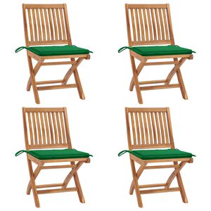 vidaXL Chaises pliantes avec coussins, 4 pi&egrave;ces, en teck massif