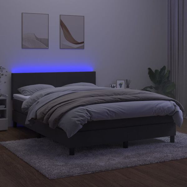 vidaXL Sommier &agrave; lattes de lit avec matelas LED Gris fonc&eacute; 140x190 cm