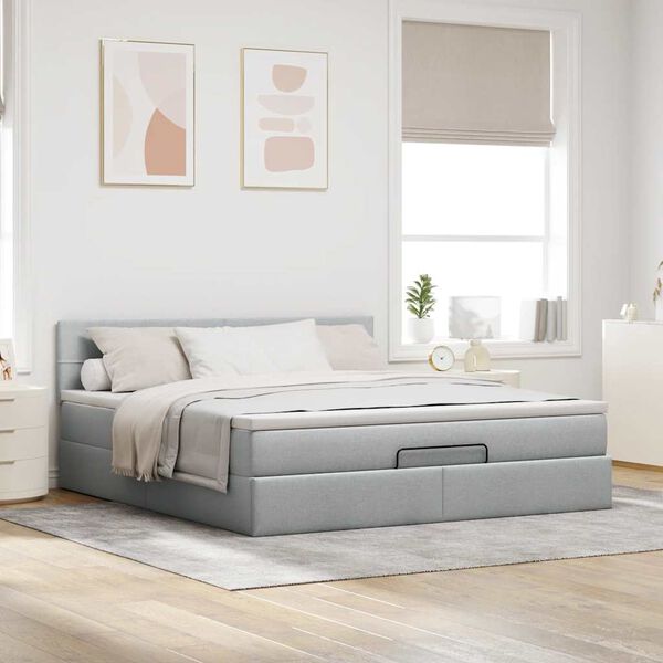 VidaXL Cadre de lit ottoman et matelas gris clair 180x200 cm tissu