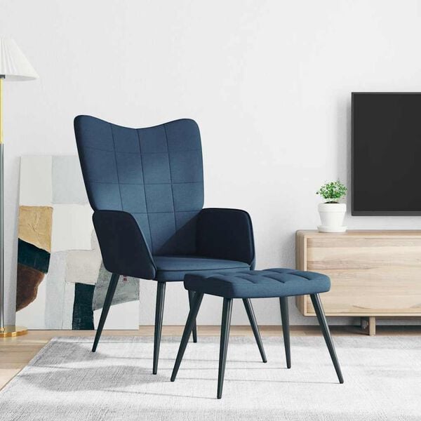 vidaXL Chaise de relaxation avec tabouret Bleu Tissu
