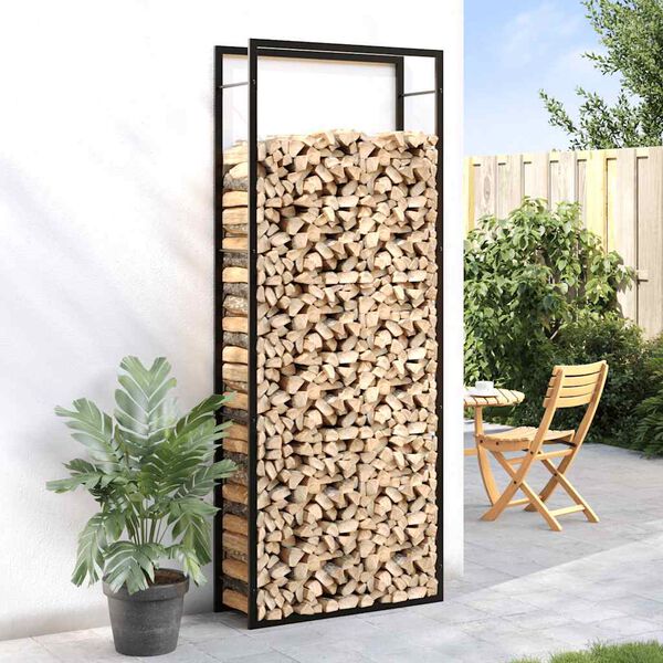 vidaXL &Eacute;tag&egrave;re &agrave; bois de chauffage Noir mat 80 x 28 x 222 cm Acier