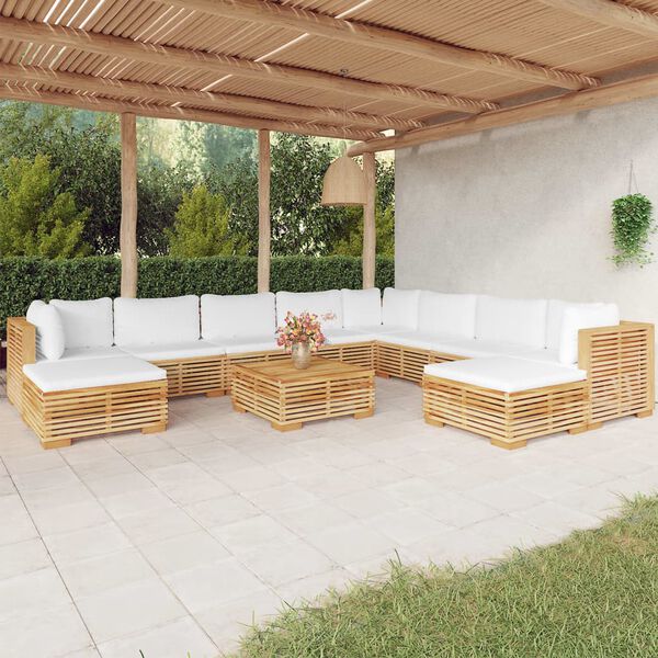vidaXL Salon de jardin 11 pcs avec coussins Bois de teck solide