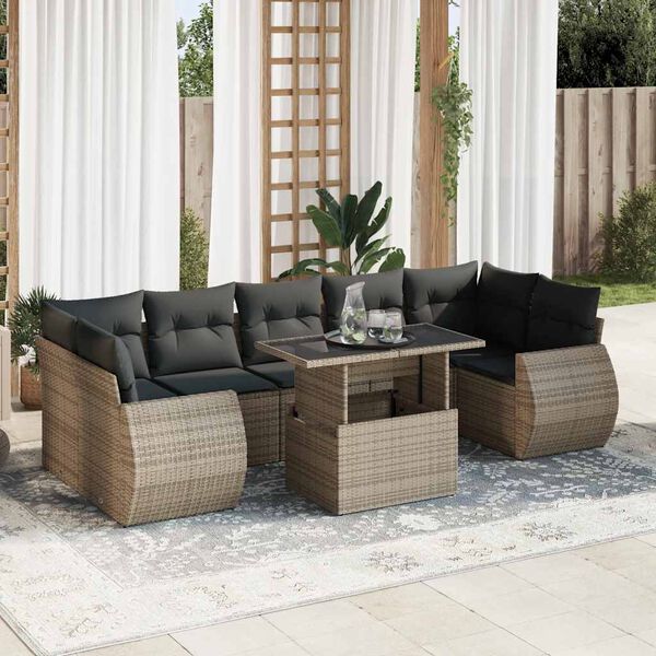 vidaXL Salon de jardin 8 pcs avec coussins gris r&eacute;sine tress&eacute;e