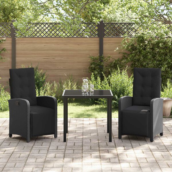 vidaXL Ensemble de salle &agrave; manger pour jardin 3 pcs Noir polyrotin