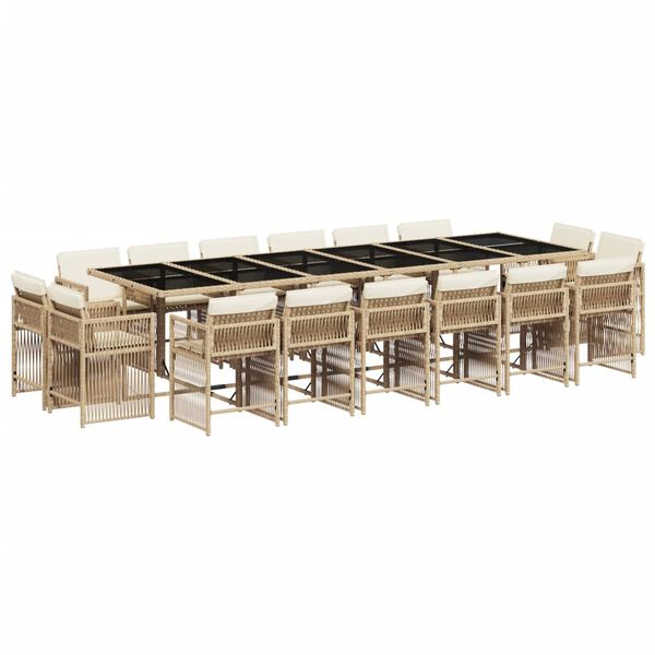 vidaXL Ensemble &agrave; manger de jardin et coussins 17 pcs beige