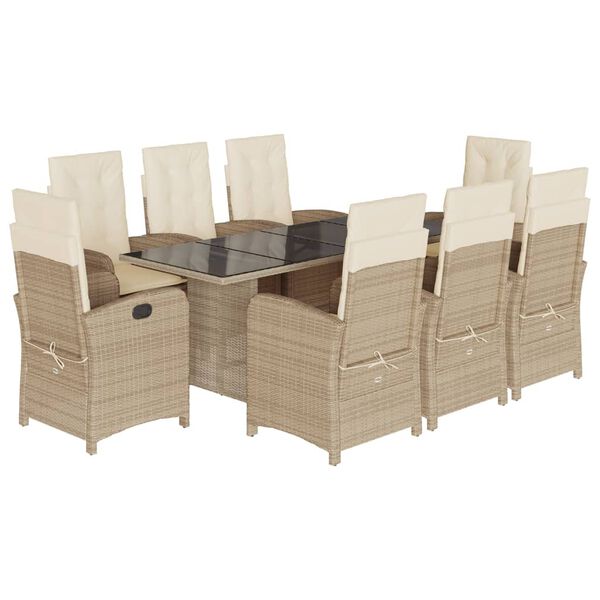 vidaXL Ensemble &agrave; manger de jardin et coussins 9 pcs beige Poly rotin
