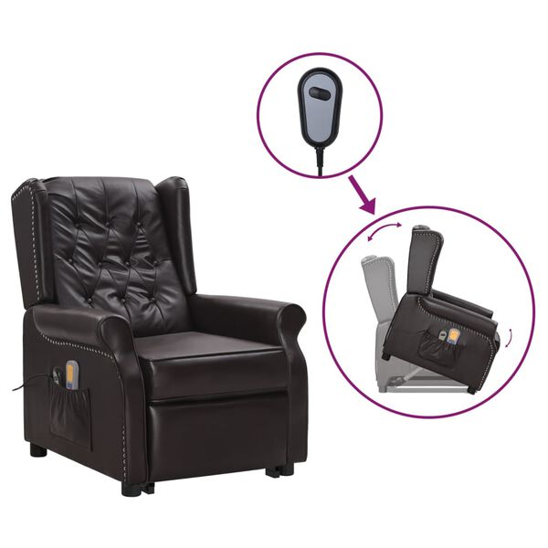 vidaXL Fauteuil de massage marron similicuir brillant