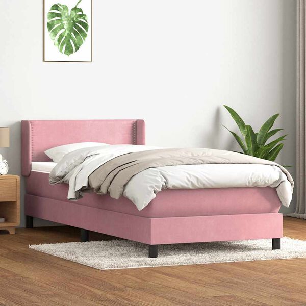 vidaXL Sommier &agrave; lattes de lit avec matelas rose 100x220 cm velours