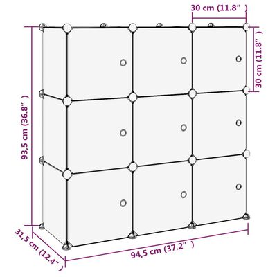 vidaXL Cubes de rangement 9 pcs avec portes Noir PP