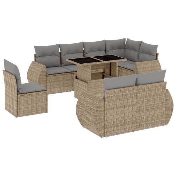 vidaXL Salon de jardin avec coussins 9 pcs beige r&eacute;sine tress&eacute;e