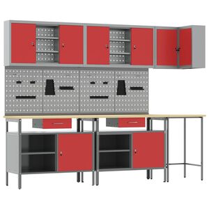 vidaXL Ensemble de placards de travail 10 pi&egrave;ces Rouge et Gris