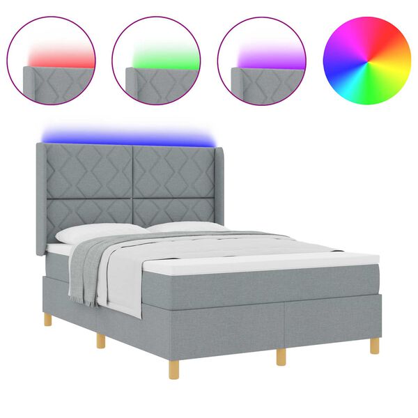 vidaXL Lit &agrave; ressorts avec matelas Gris clair 140 x 200 cm tissu