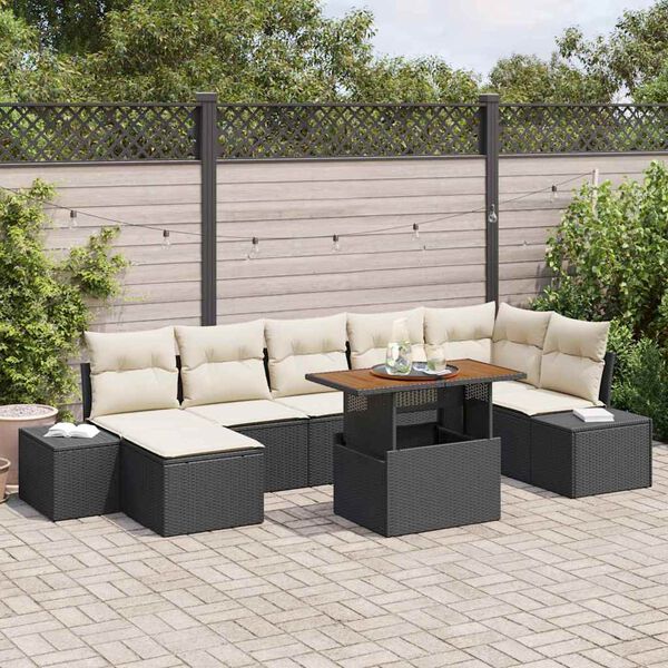 vidaXL Ensemble de canap&eacute; de jardin avec coussin 8 pcs Noir et Cr&egrave;me