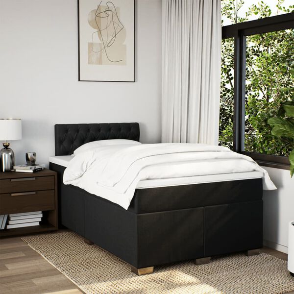 vidaXL Sommier &agrave; lattes de lit avec matelas noir 120x190 cm tissu
