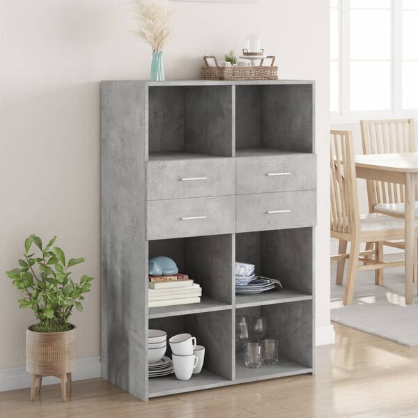 vidaXL Buffet haut gris b&eacute;ton 80x42,5x124 cm bois d'ing&eacute;nierie