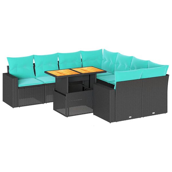 vidaXL Salon de jardin 9 pcs avec coussins noir r&eacute;sine tress&eacute;e