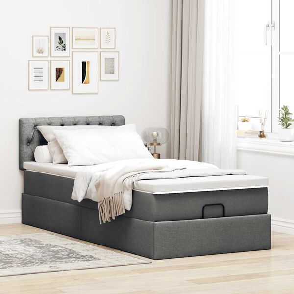 vidaXL Lit ottoman avec matelas et LED Gris fonc&eacute; 80x200cm tissu
