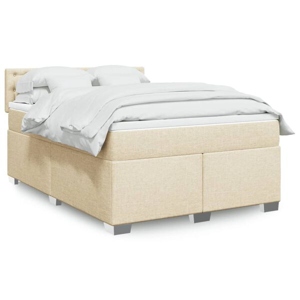 vidaXL Sommier &agrave; lattes de lit avec matelas Cr&egrave;me 160x200 cm Tissu