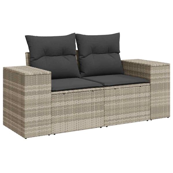 vidaXL Salon de jardin 8 pcs avec coussins gris clair r&eacute;sine tress&eacute;e