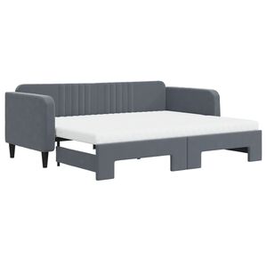 vidaXL Lit de jour avec gigogne et matelas gris fonc&eacute; 90x200cm velours