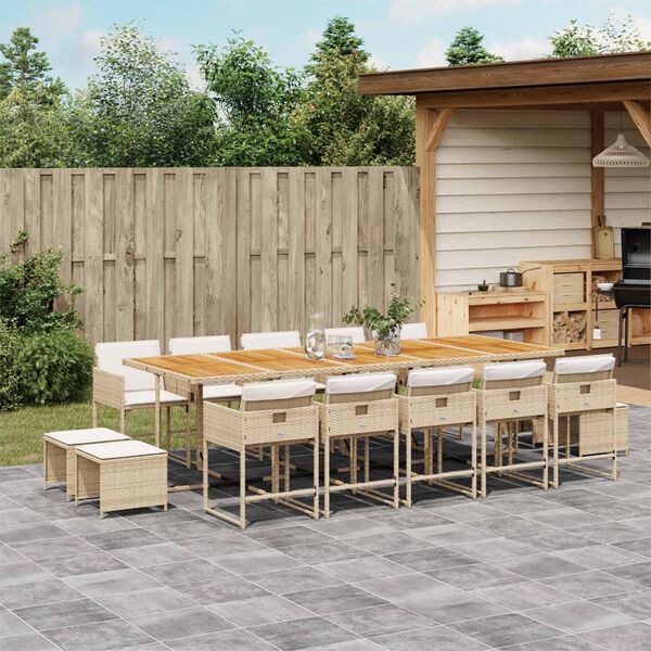 vidaXL Ensemble &agrave; manger de jardin et coussins 15 pcs beige