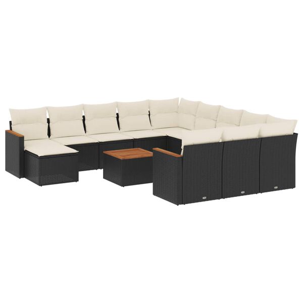 vidaXL Salon de jardin avec coussins 13 pcs noir r&eacute;sine tress&eacute;e
