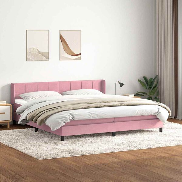 vidaXL Sommier &agrave; lattes de lit avec matelas rose 180x210 cm velours