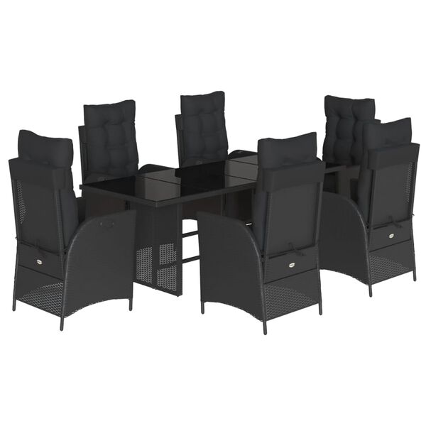 vidaXL Ensemble &agrave; manger de jardin coussins 7pcs Noir R&eacute;sine tress&eacute;e